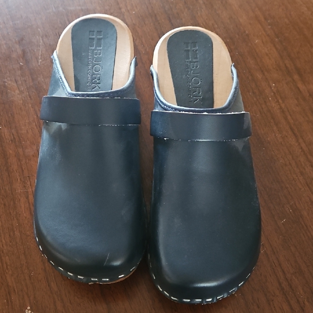 Bjork Navy Leather Clogs